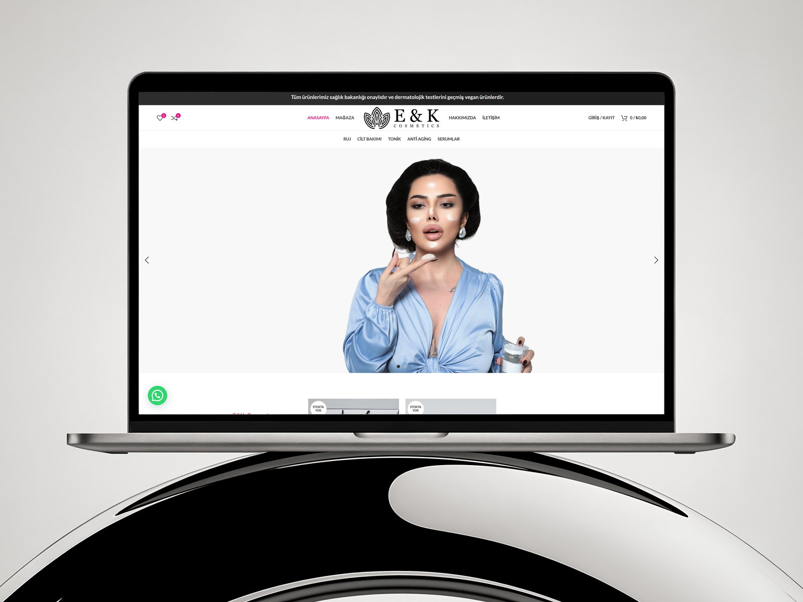 EK Cosmetics web sitesi ekran görüntüsü