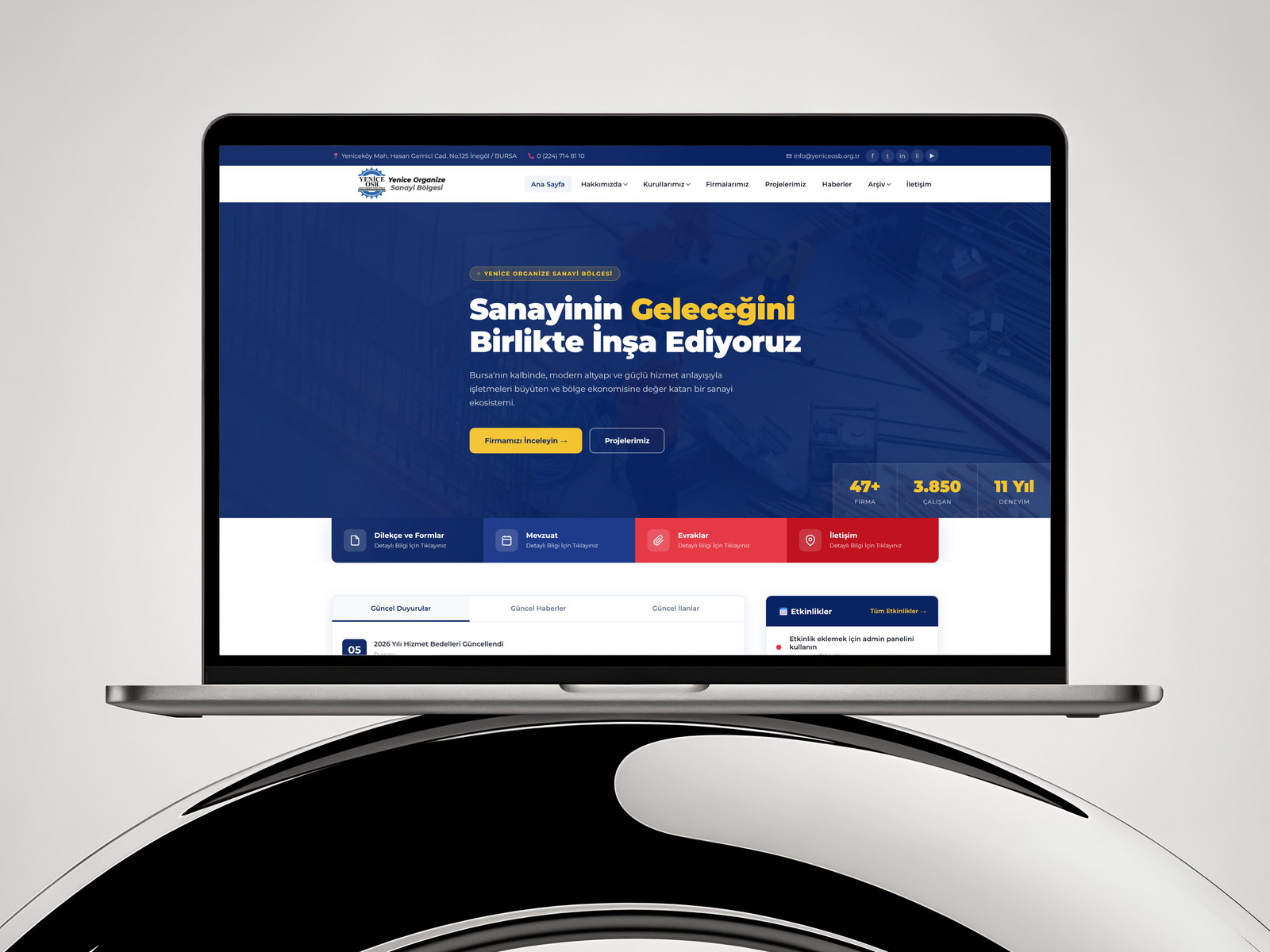 Yenice OSB web sitesi ekran görüntüsü